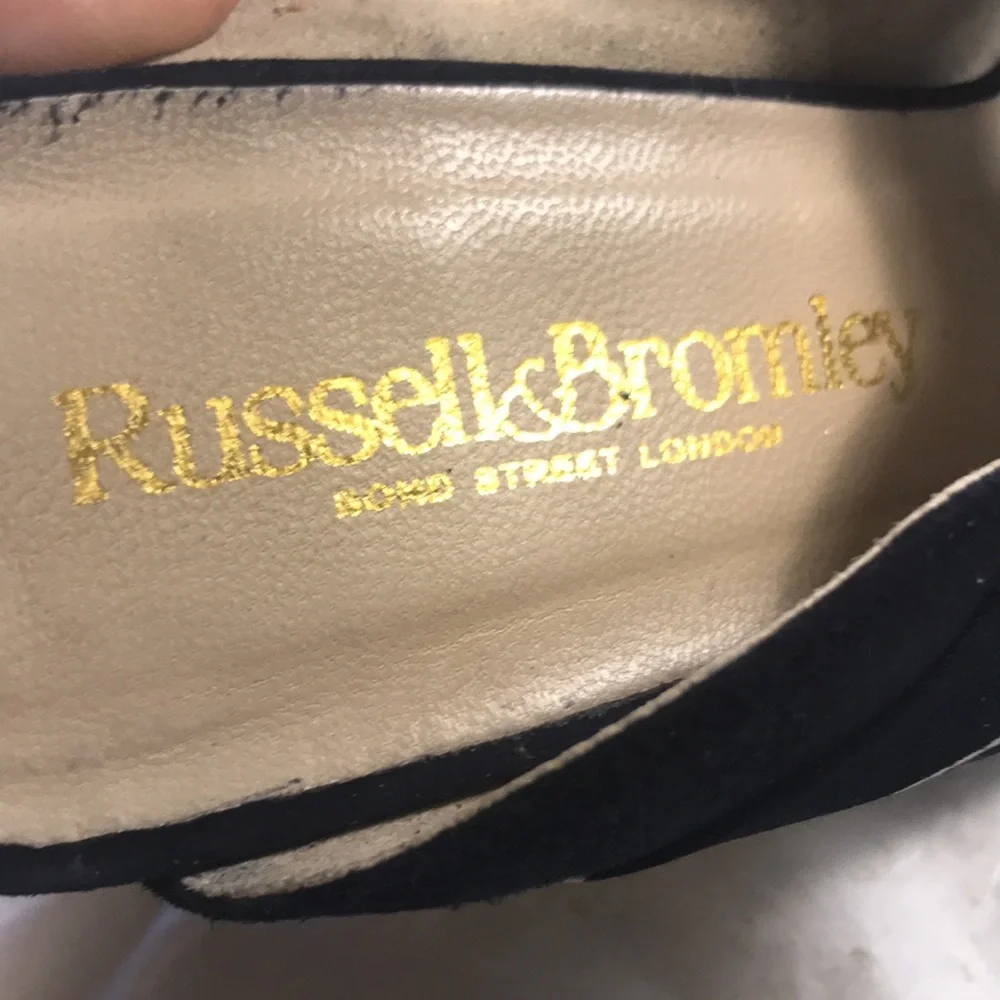 Russell and Bromley Elegant Blue Suede Women's Mules With a Tied Bow Accent